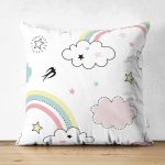 - SP-stock - Realhomes Çift Taraflı Gökkuşağı Ve Bulut Temalı Dijital Baskılı Özel Tasarım Modern Süet Yastık Kırlent Kılıfı Realhomes