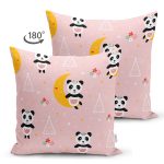 - Mobile - Realhomes Çift Taraflı Pembe Zeminde Sevimli Panda Desenli Dijital Baskılı Özel Tasarım Modern Süet Yastık Kırlent Kılıfı Realhomes