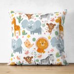 - Suet-K1265-Gorsel - Realhomes Çift Taraflı Sevimli Orman Hayvanları Desenli Dijital Baskılı Özel Tasarım Modern Süet Yastık Kırlent Kılıfı Realhomes