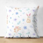 - Suet-K1272-Gorsel - Realhomes Çift Taraflı Sevimli Tavşan Ve Çiçek Motifli Dijital Baskılı Özel Tasarım Modern Süet Yastık Kırlent Kılıfı Realhomes