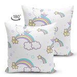 Çift Taraflı Gökkuşağı Ve Unicorn Desenli Dijital Baskılı Özel Tasarım Modern Süet Yastık Kırlent Kılıfı Realhomes