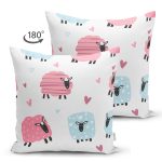 Çift Taraflı Rengarenk Koyun Motifli Dijital Baskılı Özel Tasarım Modern Süet Yastık Kırlent Kılıfı Realhomes