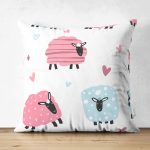 Çift Taraflı Rengarenk Koyun Motifli Dijital Baskılı Özel Tasarım Modern Süet Yastık Kırlent Kılıfı Realhomes