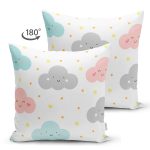 - Web - Realhomes Çift Taraflı Gülümseyen Bulut Temalı Dijital Baskılı Özel Tasarım Modern Süet Yastık Kırlent Kılıfı Realhomes