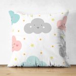 - Web - Realhomes Çift Taraflı Gülümseyen Bulut Temalı Dijital Baskılı Özel Tasarım Modern Süet Yastık Kırlent Kılıfı Realhomes