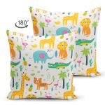 - Seamless pattern wild animals in jungle. Kids vector - Realhomes Çift Taraflı Sevimli Orman Hayvanları Desenli Dijital Baskılı Özel Tasarım Modern Süet Yastık Kırlent Kılıfı Realhomes