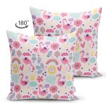 Çift Taraflı Pembe Pelikan Ve Çiçek Desenli Dijital Baskılı Özel Tasarım Modern Süet Yastık Kırlent Kılıfı Realhomes