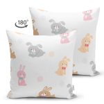 Çift Taraflı Renkli Tavşanlar Temalı Dijital Baskılı Özel Tasarım Modern Süet Yastık Kırlent Kılıfı Realhomes