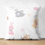 Çift Taraflı Renkli Tavşanlar Temalı Dijital Baskılı Özel Tasarım Modern Süet Yastık Kırlent Kılıfı Realhomes