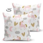 Çift Taraflı Sevimli Unicorn Temalı Dijital Baskılı Özel Tasarım Modern Süet Yastık Kırlent Kılıfı Realhomes