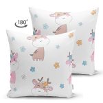 Çift Taraflı Sevimli Geyik Desenli Dijital Baskılı Özel Tasarım Modern Süet Yastık Kırlent Kılıfı Realhomes