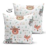 - Печать - Realhomes Çift Taraflı Sevimli Orman Hayvanları Motifli Dijital Baskılı Özel Tasarım Modern Süet Yastık Kırlent Kılıfı Realhomes