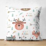 - Печать - Realhomes Çift Taraflı Sevimli Orman Hayvanları Motifli Dijital Baskılı Özel Tasarım Modern Süet Yastık Kırlent Kılıfı Realhomes