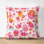 Çift Taraflı Pembe Fil Motifli Dijital Baskılı Özel Tasarım Modern Süet Yastık Kırlent Kılıfı Realhomes