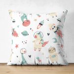 Çift Taraflı Uzayda Hayvanlar Temalı Dijital Baskılı Özel Tasarım Modern Süet Yastık Kırlent Kılıfı Realhomes