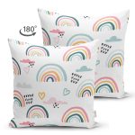 Çift Taraflı Gökkuşağı Kalp Ve Bulut Motifli Dijital Baskılı Özel Tasarım Modern Süet Yastık Kırlent Kılıfı Realhomes