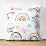 Çift Taraflı Gökkuşağı Kalp Ve Bulut Motifli Dijital Baskılı Özel Tasarım Modern Süet Yastık Kırlent Kılıfı Realhomes