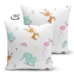 Çift Taraflı Sevimli Fil Geyik Ve Pelikan Motifli Dijital Baskılı Özel Tasarım Modern Süet Yastık Kırlent Kılıfı Realhomes