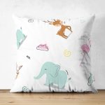 Çift Taraflı Sevimli Fil Geyik Ve Pelikan Motifli Dijital Baskılı Özel Tasarım Modern Süet Yastık Kırlent Kılıfı Realhomes