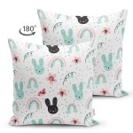 - Print - Realhomes Çift Taraflı Uyku Odası Temalı Tavşan Desenli Dijital Baskılı Özel Tasarım Modern Süet Yastık Kırlent Kılıfı Realhomes
