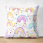 - Suet-K1296-Gorsel - Realhomes Çift Taraflı Suluboya Gökkuşağı Temalı Dijital Baskılı Özel Tasarım Modern Süet Yastık Kırlent Kılıfı Realhomes