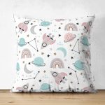 - Suet-K1297-Gorsel - Realhomes Çift Taraflı Çocuk Odası Uzay Temalı Dijital Baskılı Özel Tasarım Modern Süet Yastık Kırlent Kılıfı Realhomes