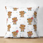 - Печать - Realhomes Çift Taraflı Ayıcık Desenli Dijital Baskılı Özel Tasarım Modern Süet Yastık Kırlent Kılıfı Realhomes