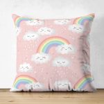 - Suet-K1303-Gorsel - Realhomes Çift Taraflı Gökkuşağı Ve Bulut Motifli Dijital Baskılı Özel Tasarım Modern Süet Yastık Kırlent Kılıfı Realhomes