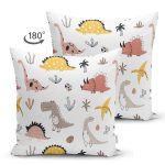- dino - Realhomes Çift Taraflı Dinozor Desenli Dijital Baskılı Özel Tasarım Modern Süet Yastık Kırlent Kılıfı Realhomes