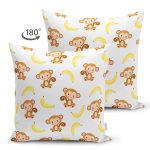 - Seamless pattern with monkey and yellow banana - Realhomes Çift Taraflı Maymun Ve Muz Desenli Dijital Baskılı Özel Tasarım Modern Süet Yastık Kırlent Kılıfı Realhomes