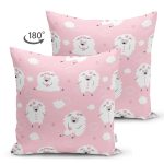 Çift Taraflı Pembe Zeminde Koyun Motifli Dijital Baskılı Özel Tasarım Modern Süet Yastık Kırlent Kılıfı Realhomes