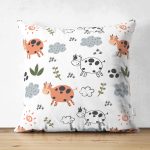 Çift Taraflı Sevimli İnek Desenli Dijital Baskılı Özel Tasarım Modern Süet Yastık Kırlent Kılıfı Realhomes