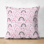 - Seamless childish pattern with trendy rainbows. Creative scandin - Realhomes Çift Taraflı Pembe Zeminde Gökkuşağı Desenli Dijital Baskılı Özel Tasarım Modern Süet Yastık Kırlent Kılıfı Realhomes