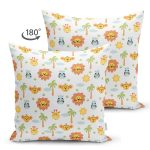 Çift Taraflı Beyaz Zeminde Orman Hayvanları Motifli Dijital Baskılı Özel Tasarım Modern Süet Yastık Kırlent Kılıfı Realhomes