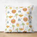 Çift Taraflı Beyaz Zeminde Orman Hayvanları Motifli Dijital Baskılı Özel Tasarım Modern Süet Yastık Kırlent Kılıfı Realhomes