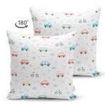 - Mobile - Realhomes Çift Taraflı Rengarenk Araba Ve Bisiklet Motifli Dijital Baskılı Özel Tasarım Modern Süet Yastık Kırlent Kılıfı Realhomes