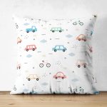 - Mobile - Realhomes Çift Taraflı Rengarenk Araba Ve Bisiklet Motifli Dijital Baskılı Özel Tasarım Modern Süet Yastık Kırlent Kılıfı Realhomes