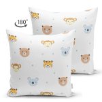 - Web - Realhomes Çift Taraflı Beyaz Zeminde Sevimli Hayvanlar Desenli Dijital Baskılı Özel Tasarım Modern Süet Yastık Kırlent Kılıfı Realhomes