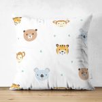- Web - Realhomes Çift Taraflı Beyaz Zeminde Sevimli Hayvanlar Desenli Dijital Baskılı Özel Tasarım Modern Süet Yastık Kırlent Kılıfı Realhomes