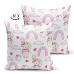 Çift Taraflı Sevimli Tavşan Ve Gökkuşağı Temalı Dijital Baskılı Özel Tasarım Modern Süet Yastık Kırlent Kılıfı Realhomes