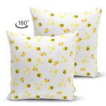 Çift Taraflı Sevimli Arı Desenli Dijital Baskılı Özel Tasarım Modern Süet Yastık Kırlent Kılıfı Realhomes