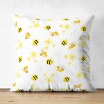 Çift Taraflı Sevimli Arı Desenli Dijital Baskılı Özel Tasarım Modern Süet Yastık Kırlent Kılıfı Realhomes