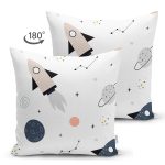 - Mobile - Realhomes Çift Taraflı Gezegen Roket Ve Uzay Temalı Dijital Baskılı Özel Tasarım Modern Süet Yastık Kırlent Kılıfı Realhomes