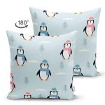 - Mobile - Realhomes Çift Taraflı Atkılı Penguen Desenli Dijital Baskılı Özel Tasarım Modern Süet Yastık Kırlent Kılıfı Realhomes