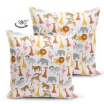 Çift Taraflı Orman Hayvanları Temalı Dijital Baskılı Özel Tasarım Modern Süet Yastık Kırlent Kılıfı Realhomes