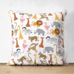Çift Taraflı Orman Hayvanları Temalı Dijital Baskılı Özel Tasarım Modern Süet Yastık Kırlent Kılıfı Realhomes