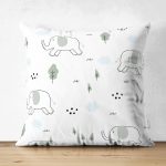 - Mobile - Realhomes Çift Taraflı Çocuk Odası Fil Motifli Dijital Baskılı Özel Tasarım Modern Süet Yastık Kırlent Kılıfı Realhomes