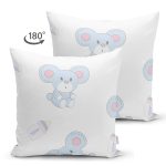 - Print - Realhomes Çift Taraflı Bebek Ayıcık Temalı Dijital Baskılı Özel Tasarım Modern Süet Yastık Kırlent Kılıfı Realhomes