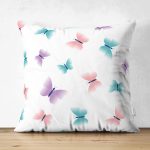 - Mobile - Realhomes Çift Taraflı Rengarenk Kelebek Motifli Dijital Baskılı Özel Tasarım Modern Süet Yastık Kırlent Kılıfı Realhomes