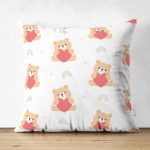 - Bear hugging heart seamless pattern background - Realhomes Çift Taraflı Kalp Tutan Ayıcık Motifli Dijital Baskılı Özel Tasarım Modern Süet Yastık Kırlent Kılıfı Realhomes